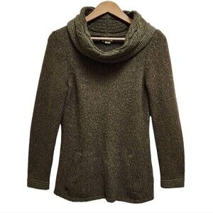 Royal Robbins Sweater Women M Olive Green Wool Blend Knit Cowl Pocket Long Slv